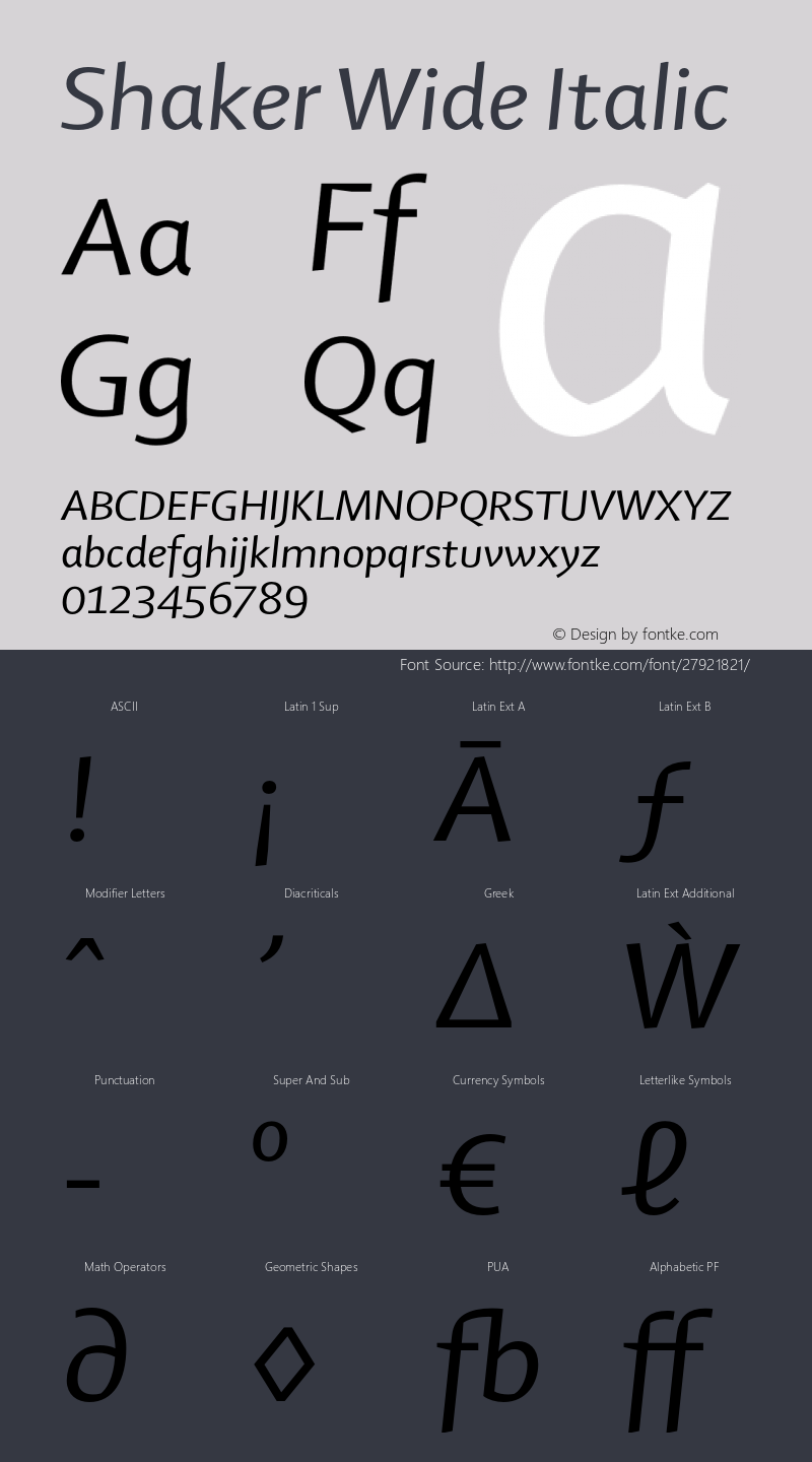 Shaker-WideItalic Version 1.002图片样张