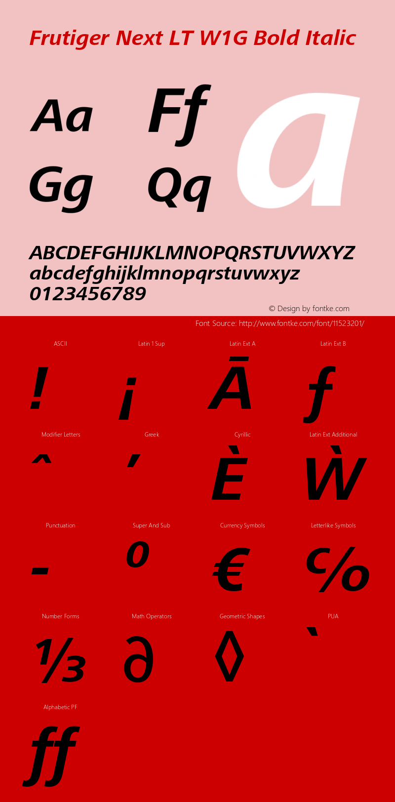 Frutiger Next LT W1G Bold Italic Version 1.00图片样张