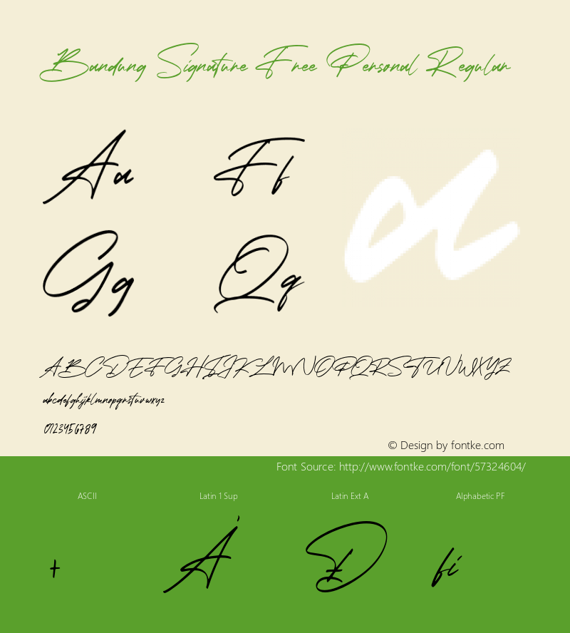 Bandung Signature Free Personal Version 1.000;PS 001.000;hotconv 1.0.88;makeotf.lib2.5.64775图片样张
