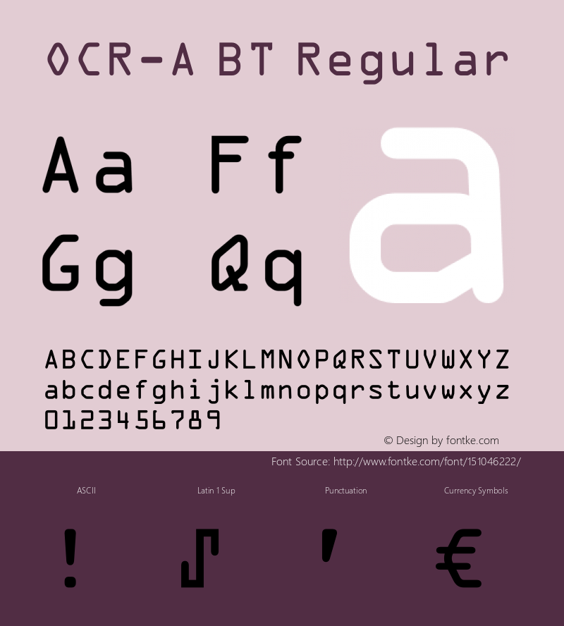 OCR-A BT Version 2.001 mfgpctt 4.4图片样张