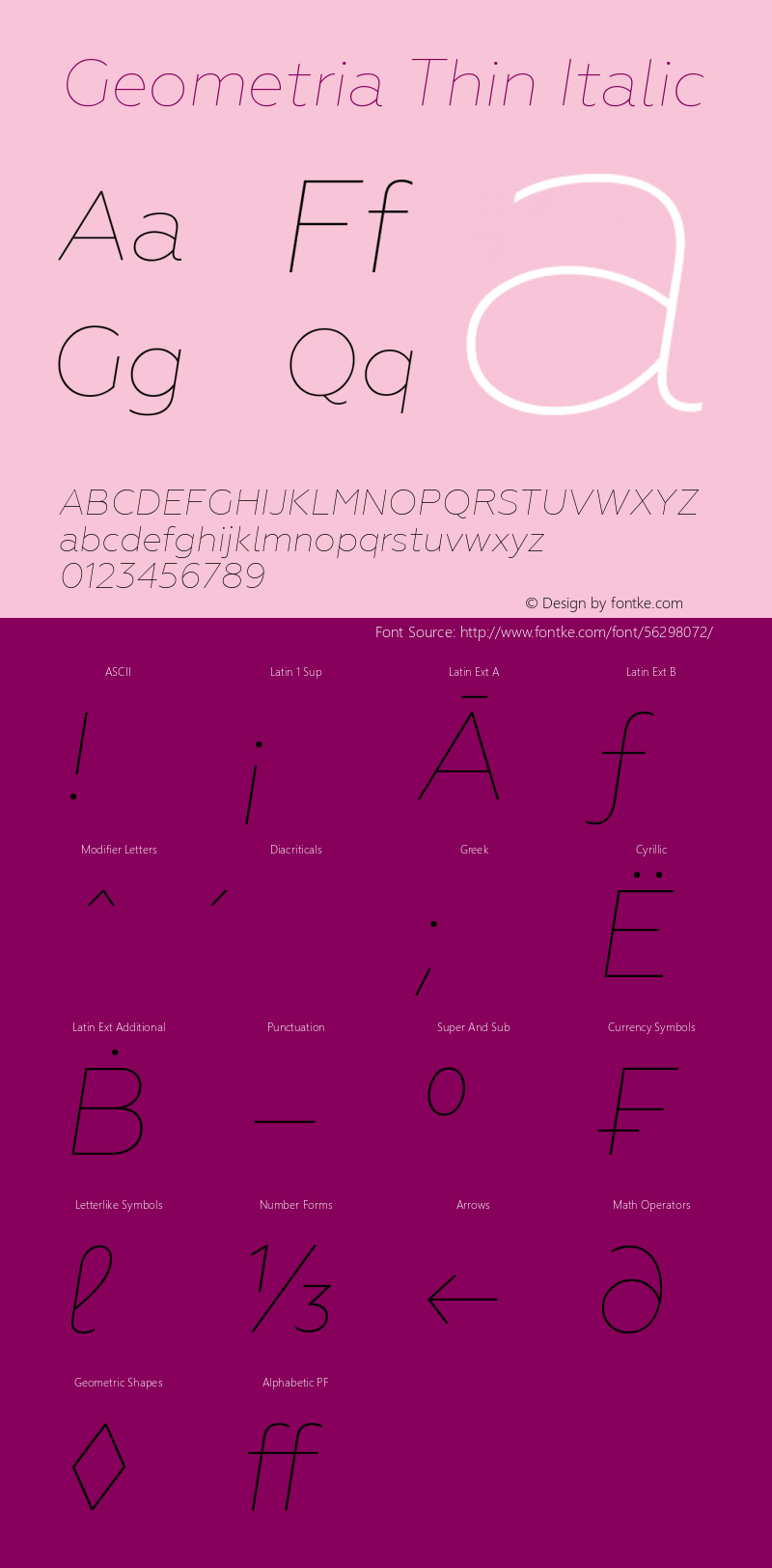 Geometria-ThinItalic Version 1.002图片样张