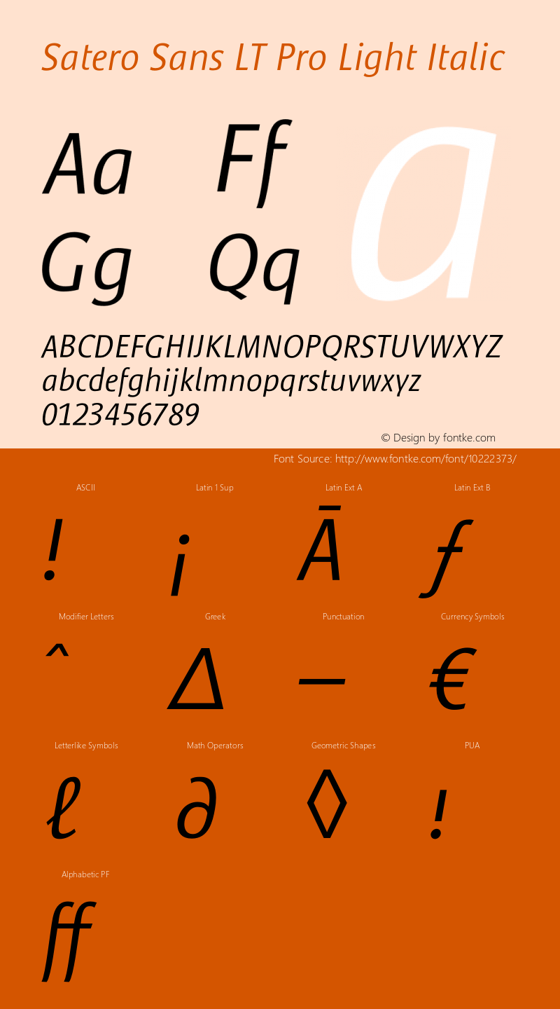 Satero Sans LT Pro Light Italic Version 1.000;PS 001.000;hotconv 1.0.38图片样张