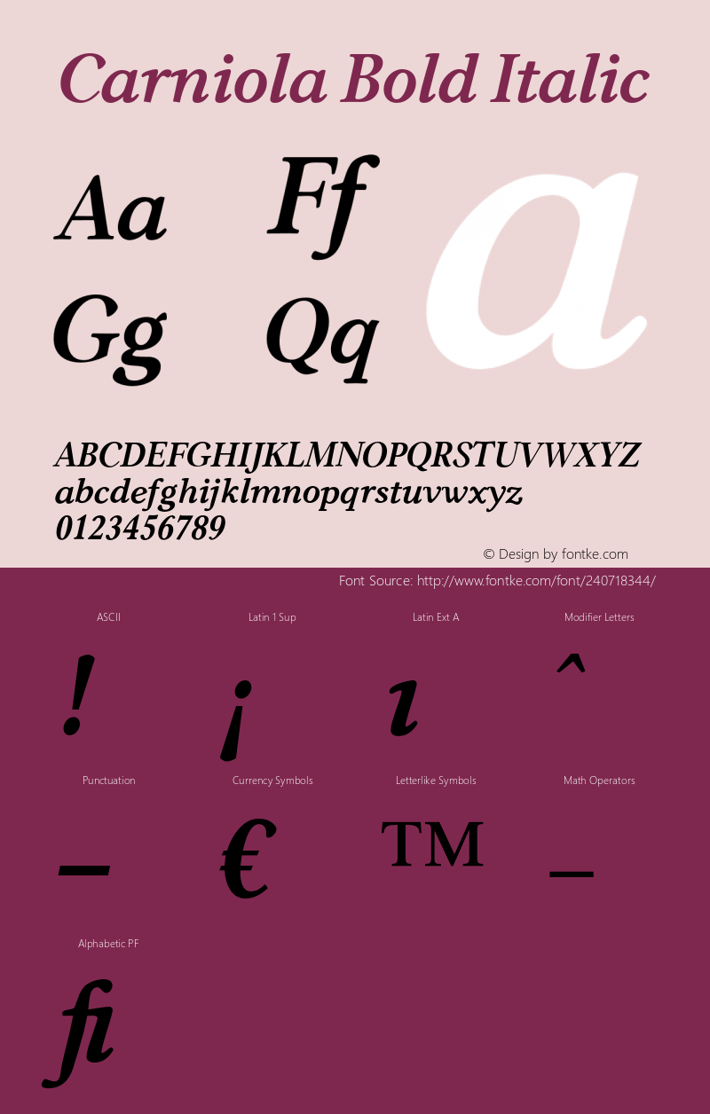 Carniola Bold Italic Version 1.00图片样张