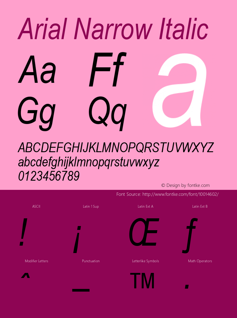 Arial Narrow Italic Version 1.01图片样张