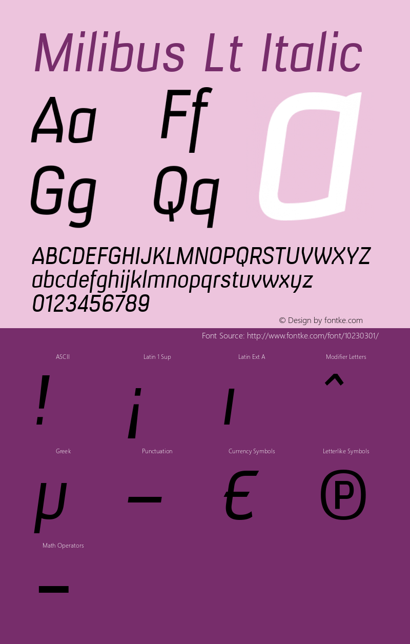 Milibus Lt Italic Version 001.000图片样张