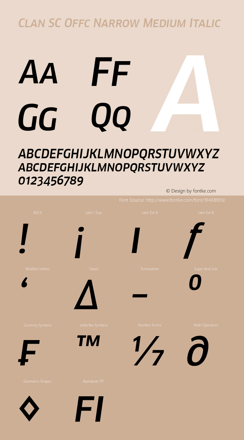 Clan SC Offc Narrow Medium Italic Version 7.504; 2010; Build 1020图片样张