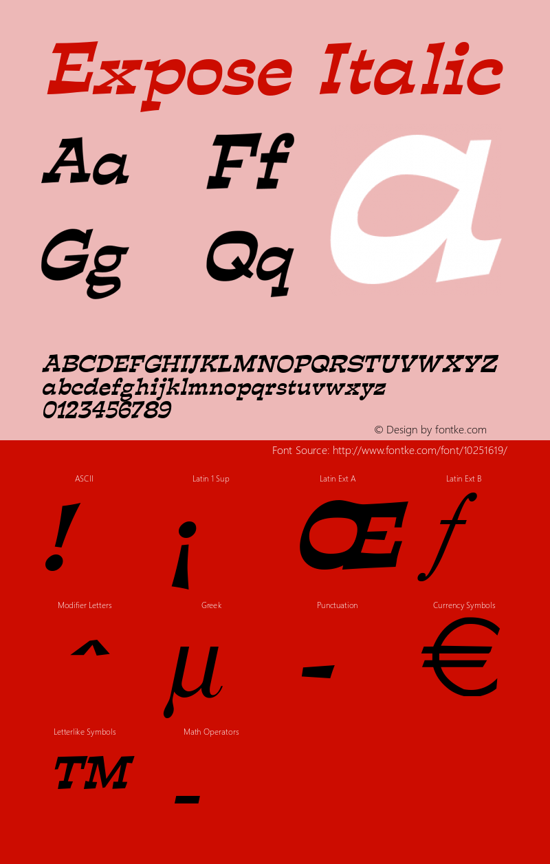 Expose Italic Altsys Fontographer 4.1 11/3/95图片样张