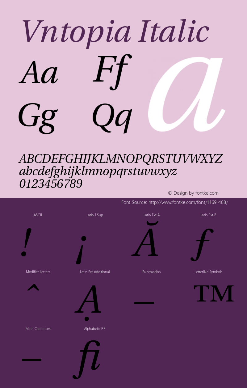 Vntopia Italic Version 001.001; ttfautohint (v1.1) -l 8 -r 50 -G 200 -x 14 -D latn -f latn -w G图片样张