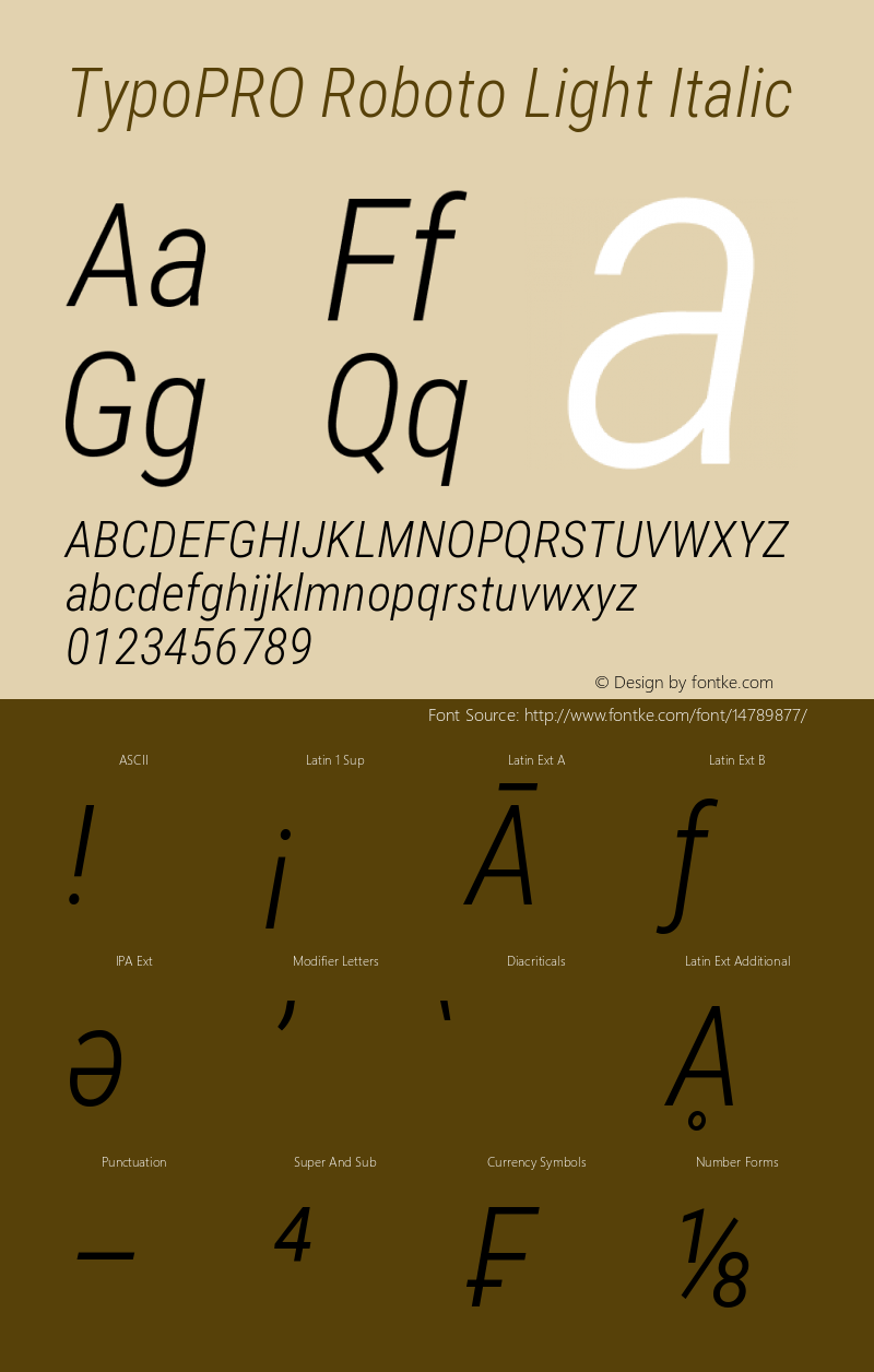 TypoPRO Roboto Light Italic Version 2.000980; 2014图片样张