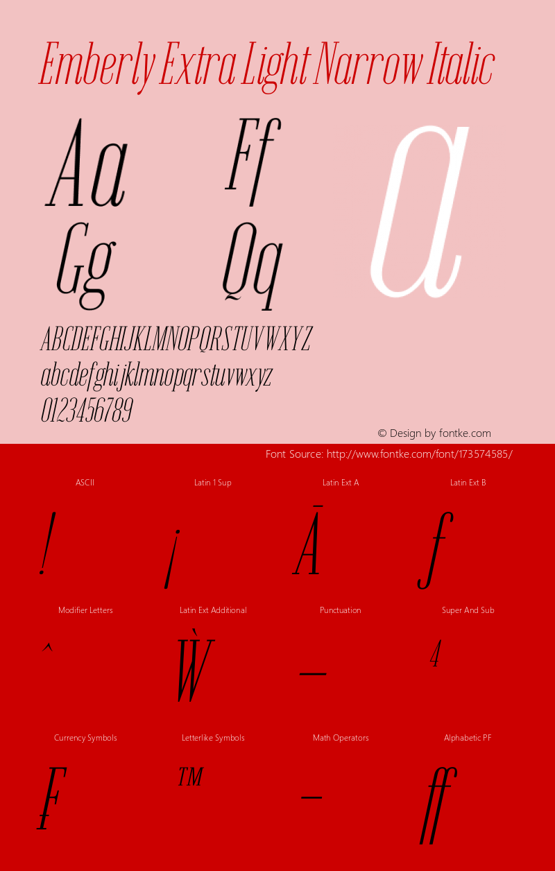 Emberly Extra Light Narrow Italic Version 1.000图片样张