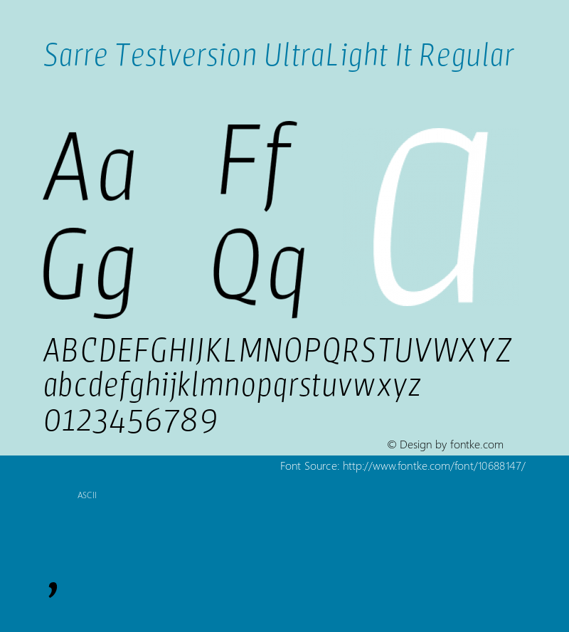 Sarre Testversion UltraLight It Regular Version 1.000;PS 001.000;hotconv 1.0.70;makeotf.lib2.5.58329图片样张