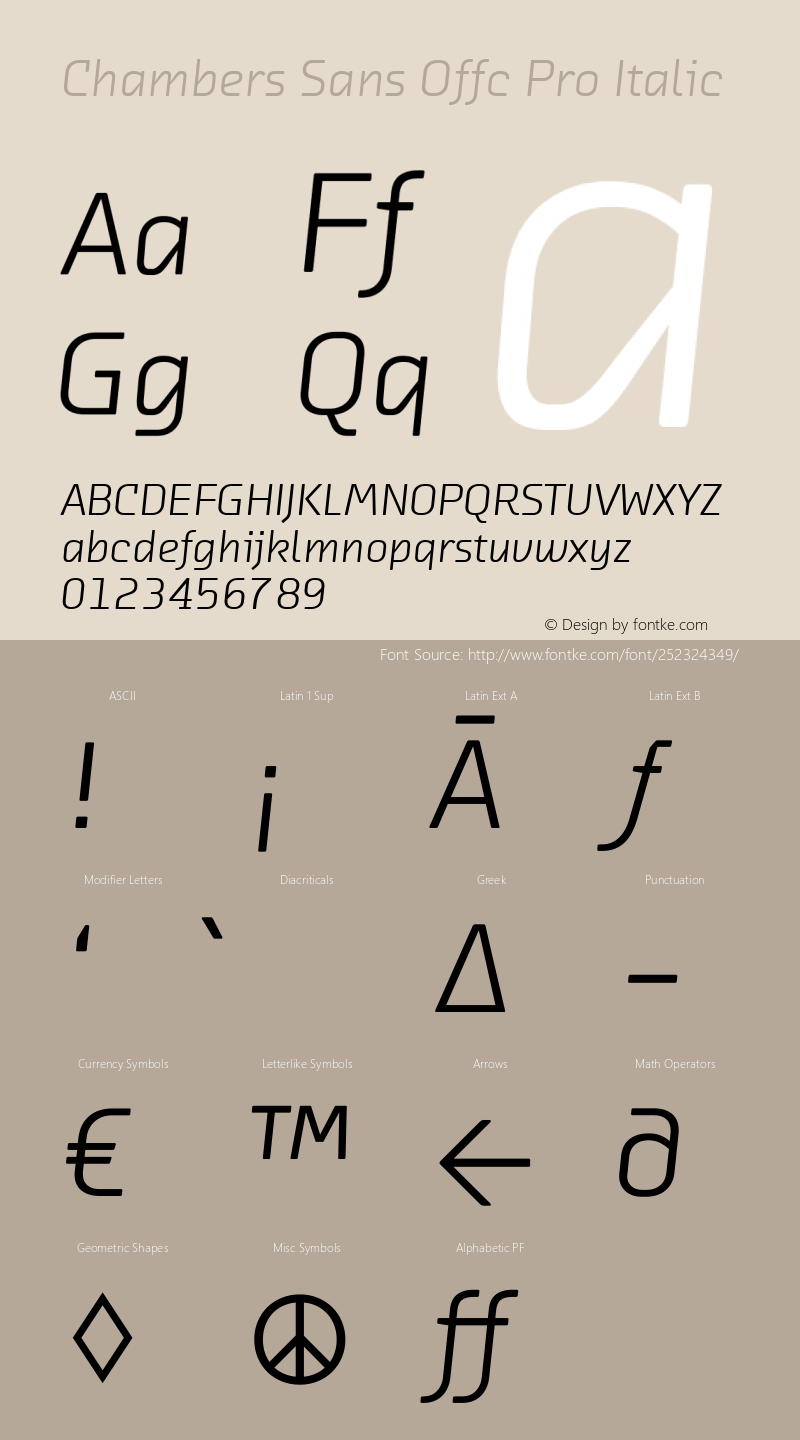 Chambers Sans Offc Pro Italic Version 7.504; 2012; Build 1020图片样张