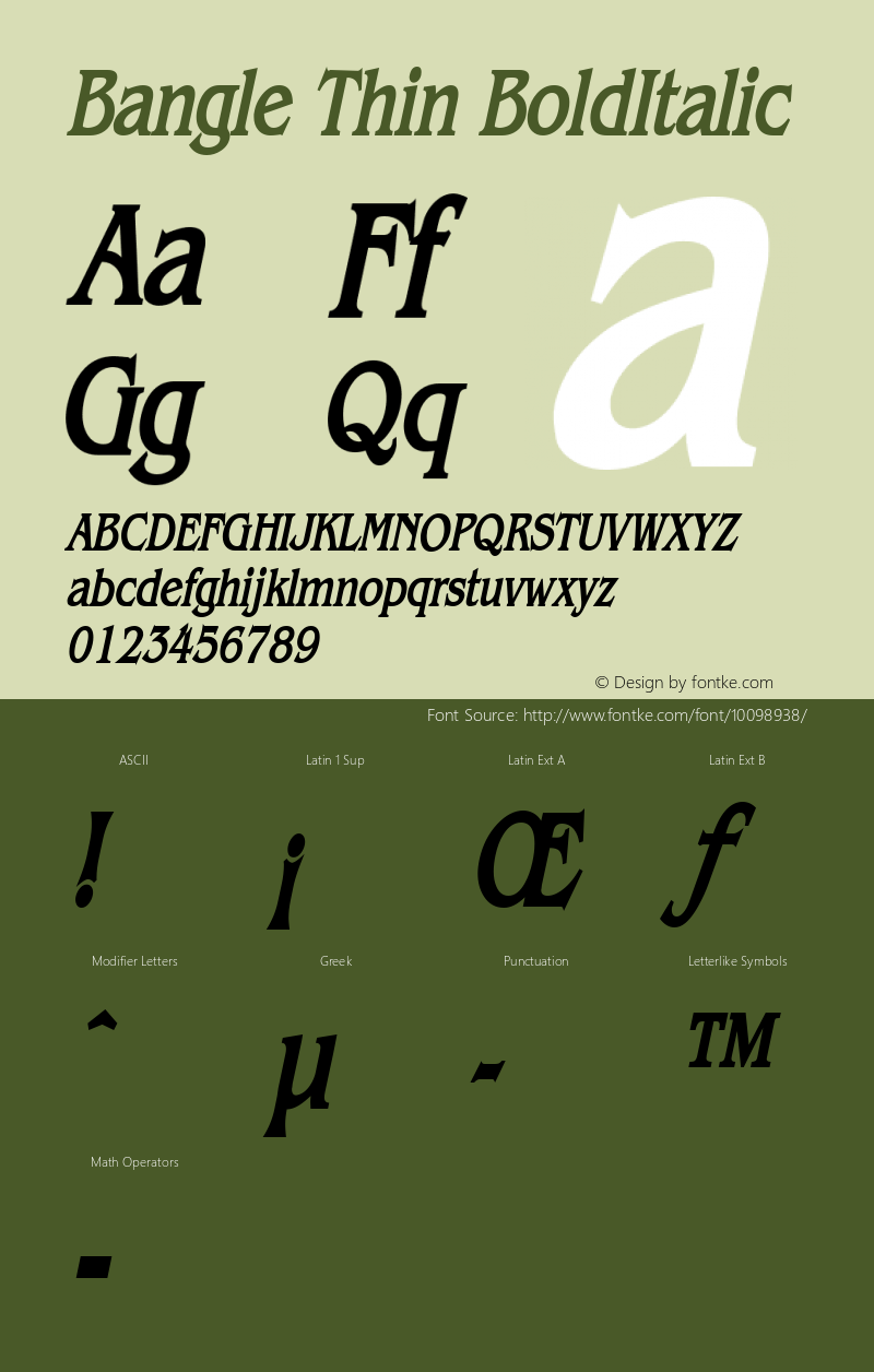 Bangle Thin BoldItalic Altsys Fontographer 4.1 1/27/95图片样张