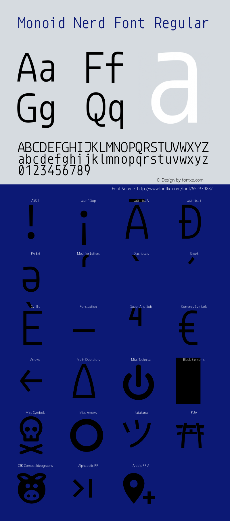 Monoid Regular Nerd Font Complete Version 0.61;Nerd Fonts 2.1.图片样张