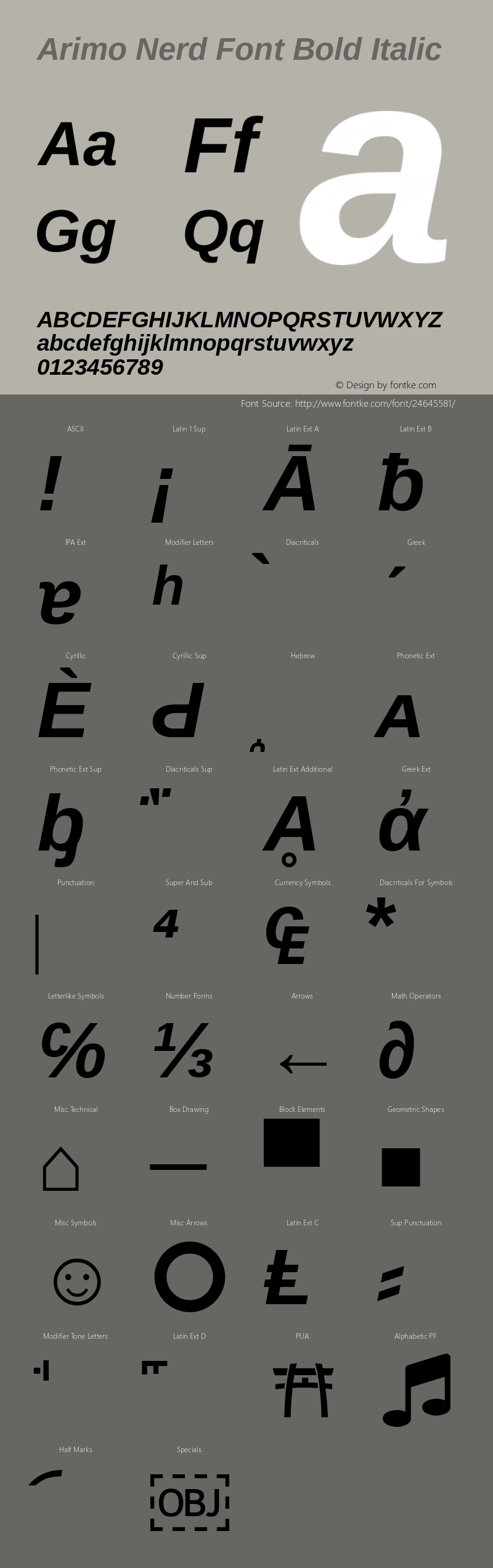 Arimo Bold Italic Nerd Font Complete Version 1.23图片样张