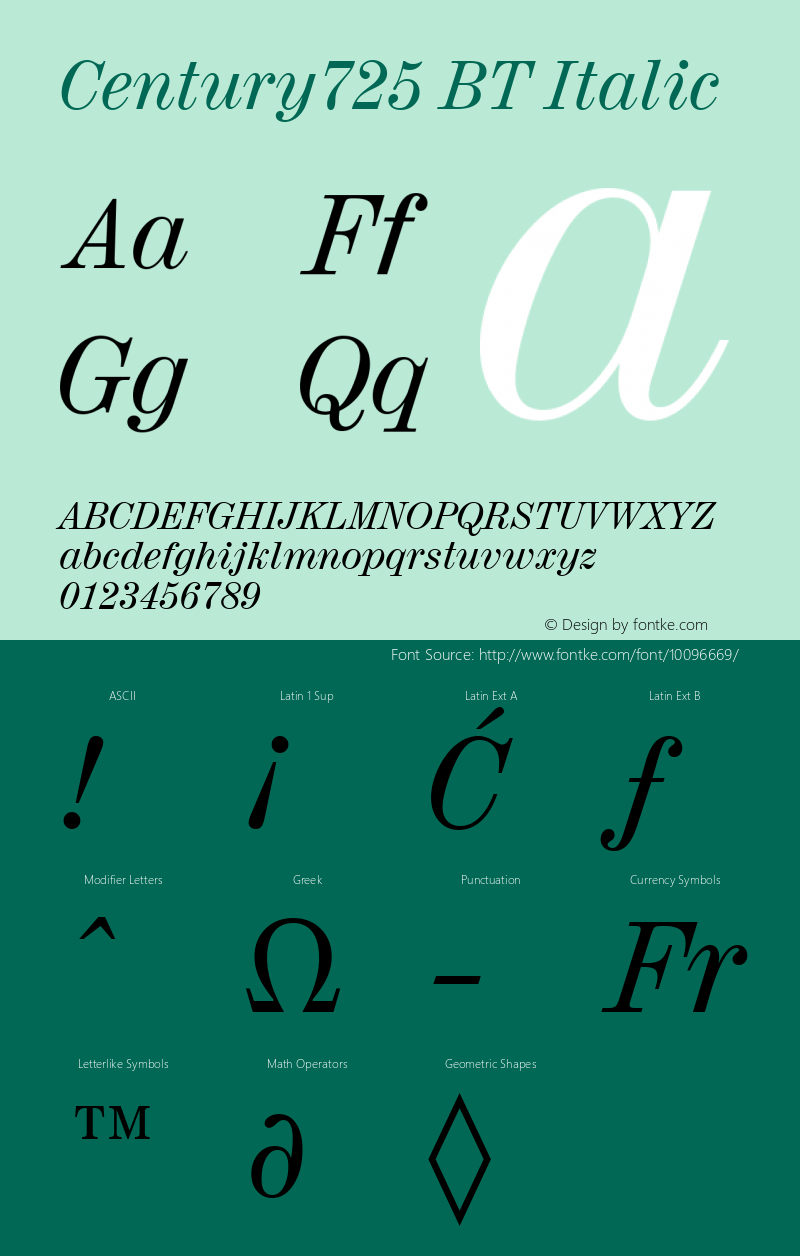 Century725 BT Italic Version 2.001 mfgpctt 4.4图片样张