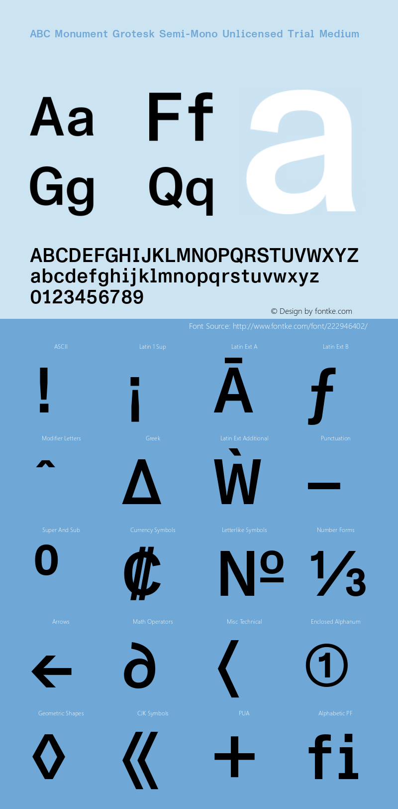 ABC Monument Grotesk Semi-Mono Unlicensed Trial Medium Version 2.001;Unlicensed Trial图片样张