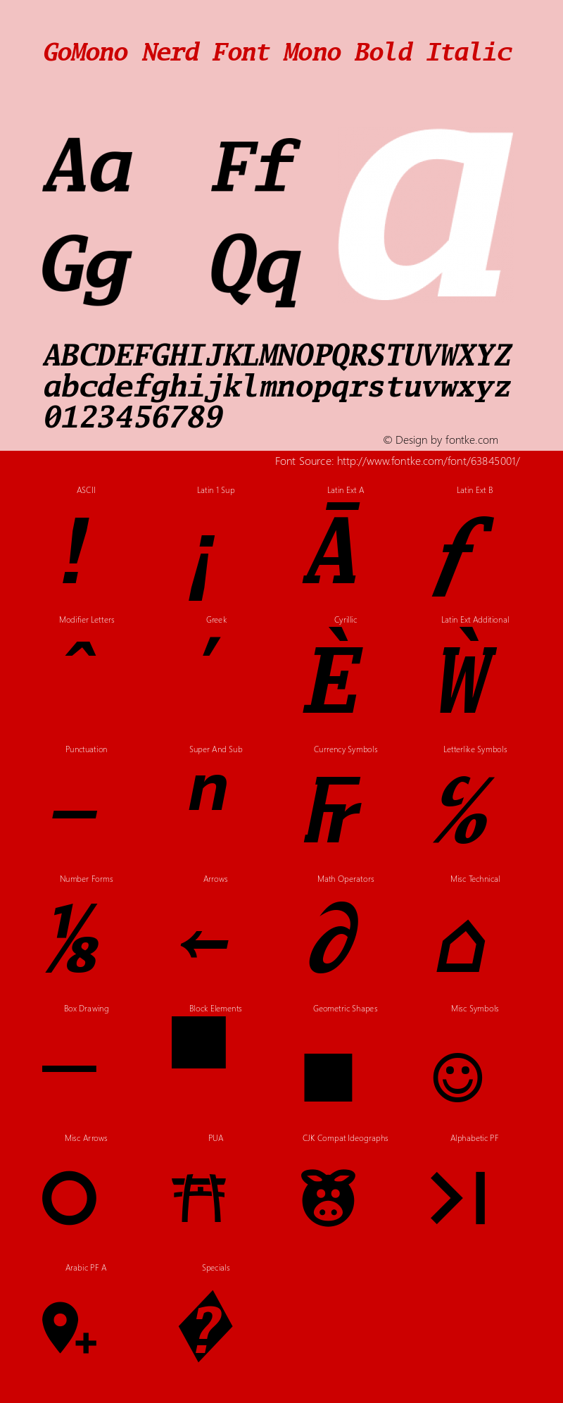 Go Mono Bold Italic Nerd Font Complete Mono Version 2.008; ttfautohint (v1.6)图片样张