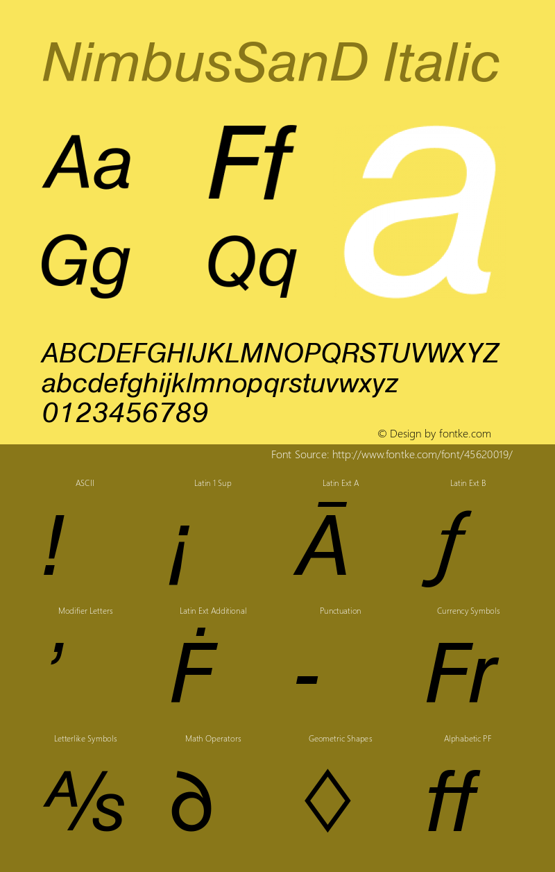 NimbusSanD Italic Version 1.00图片样张