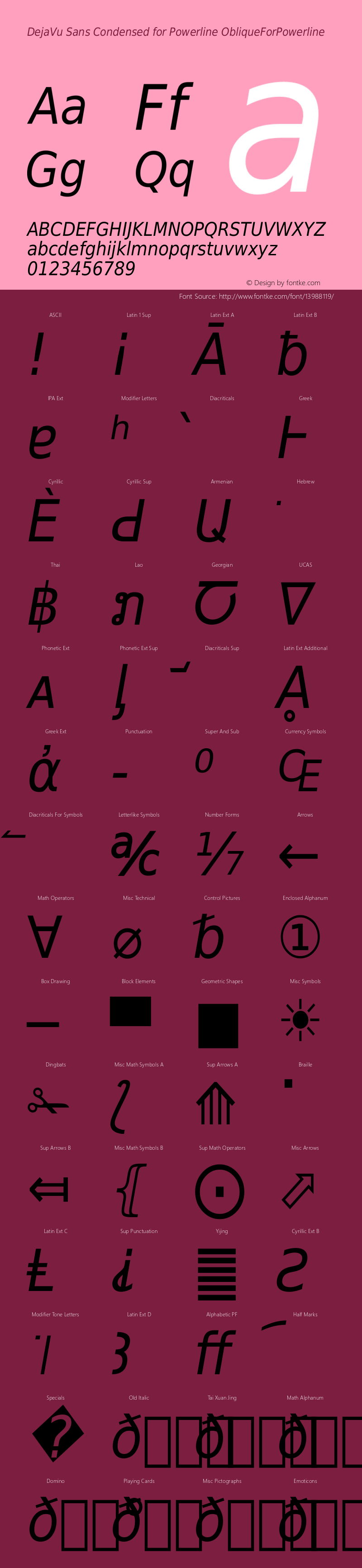 DejaVu Sans Condensed for Powerline ObliqueForPowerline Version 2.33图片样张