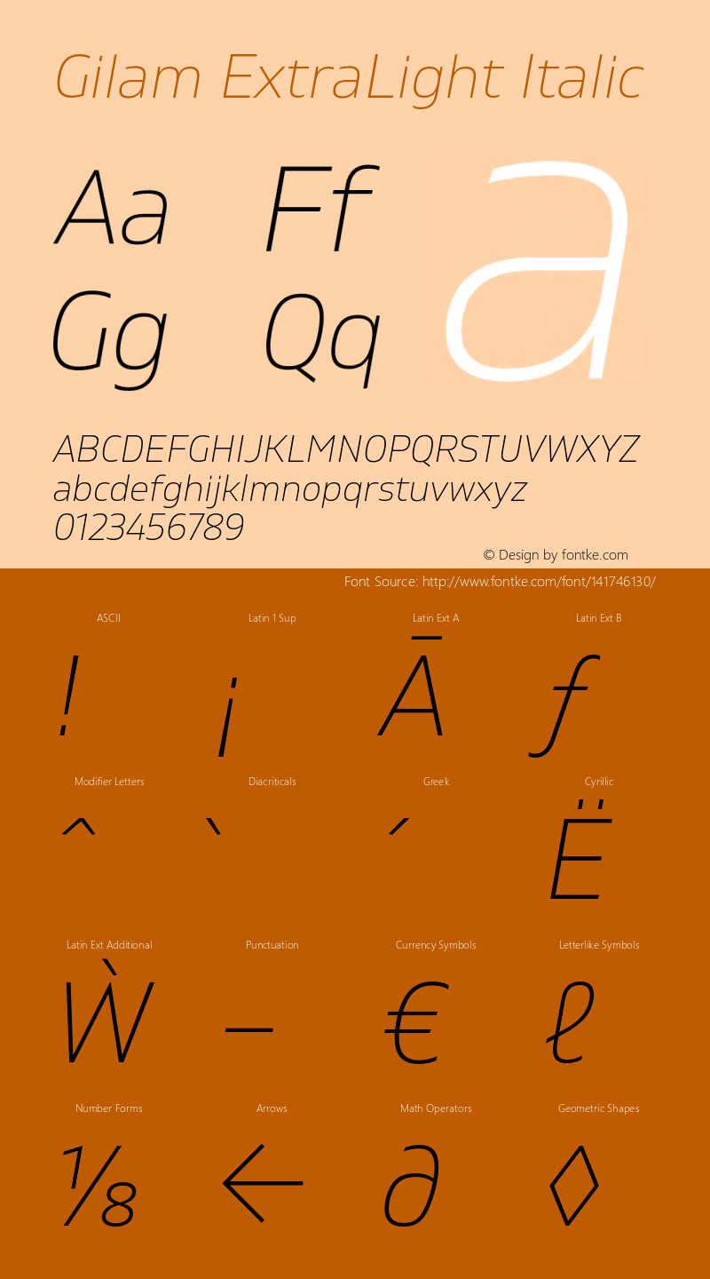 Gilam ExtraLight Italic Version 1.000;PS 001.000;hotconv 1.0.88;makeotf.lib2.5.64775图片样张