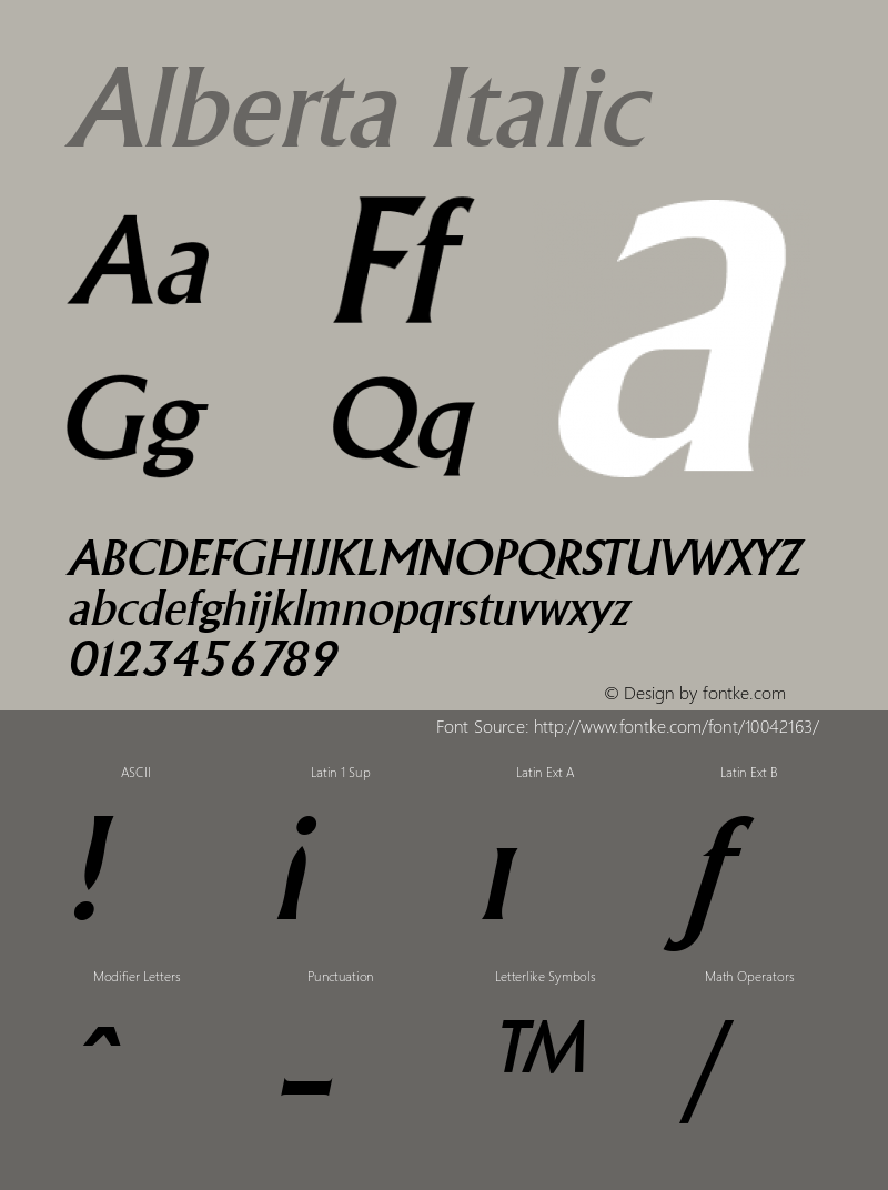 Alberta Italic The IMSI MasterFonts Collection, tm 1995, 1996 IMSI (International Microcomputer Software Inc.)图片样张