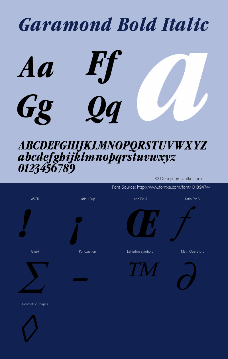 Garamond Bold Italic Altsys Fontographer 3.5  11/17/92图片样张