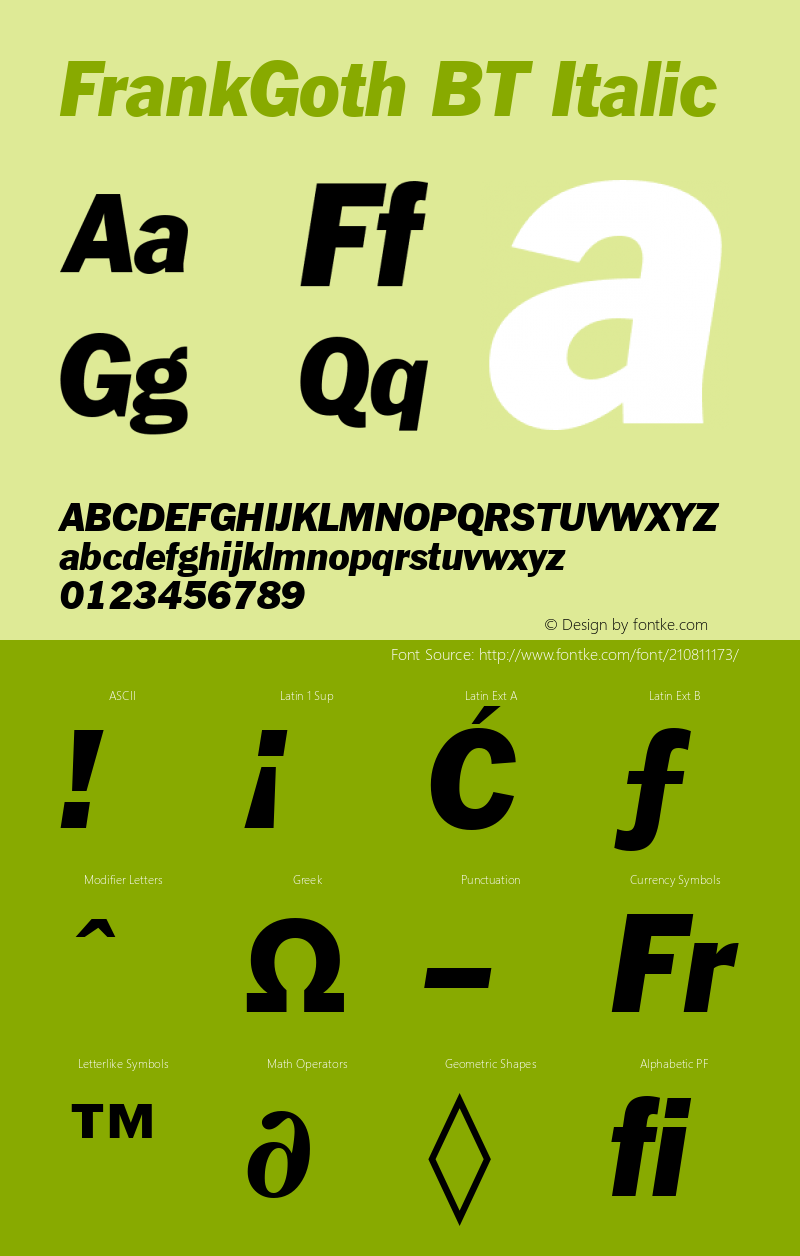 FrankGoth BT Italic Version 1.01 emb4-OT图片样张