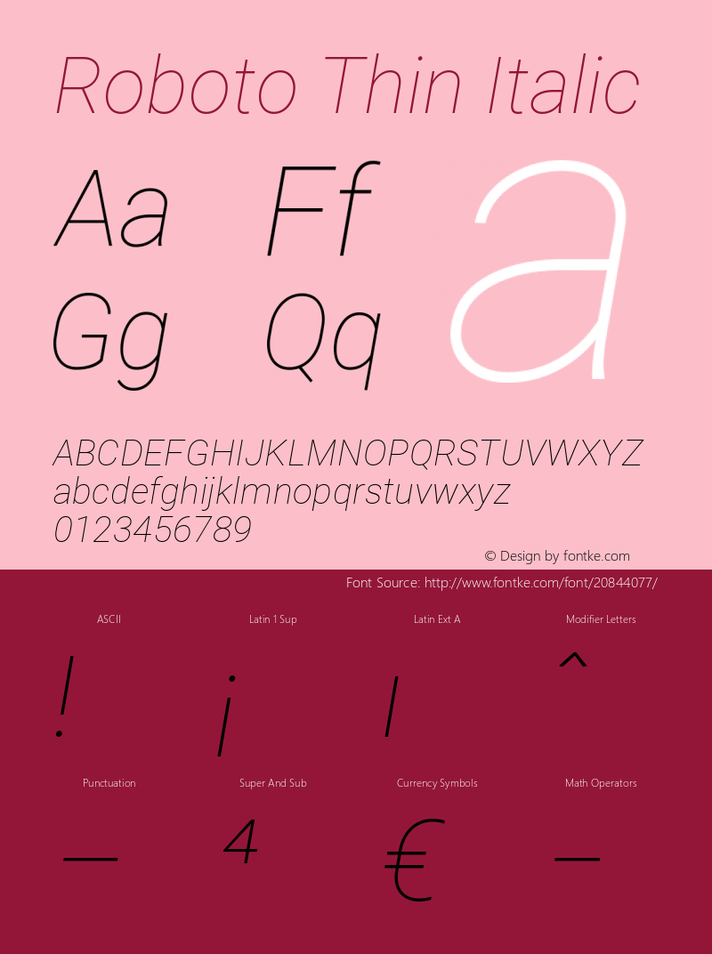 Roboto Thin Italic Version 2.001153; 2014图片样张