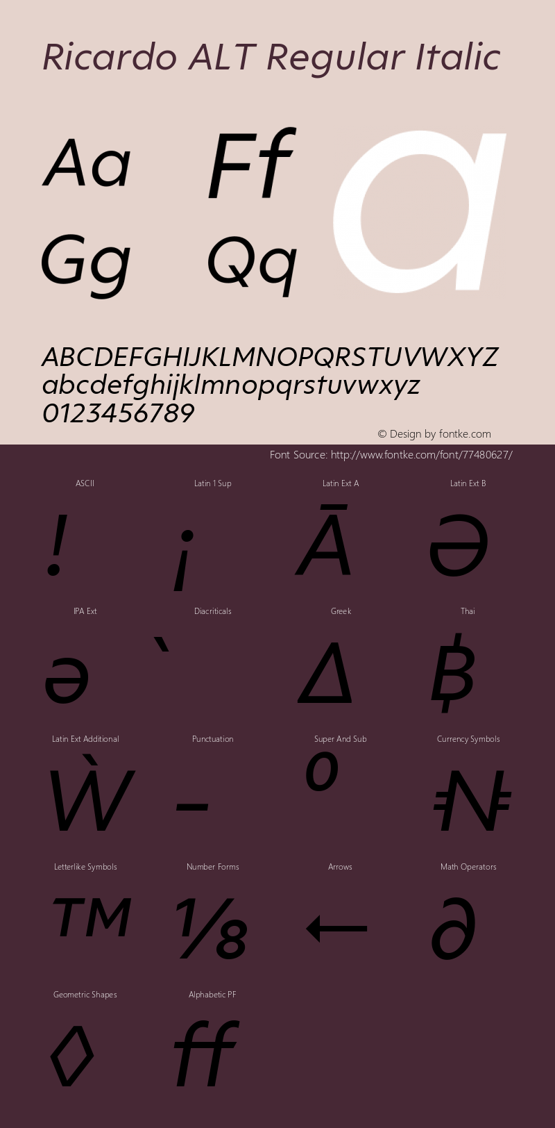 RicardoALT-RegularItalic Version 1.010;PS 001.010;hotconv 1.0.88;makeotf.lib2.5.64775图片样张