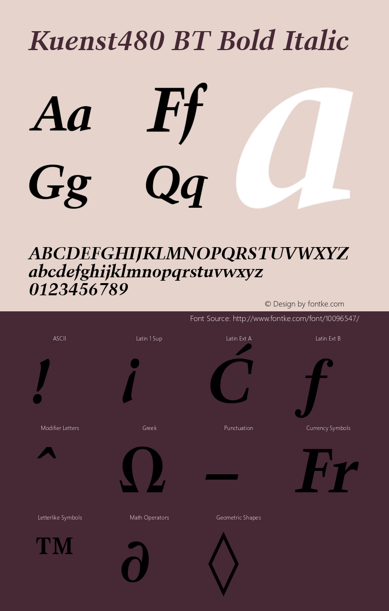 Kuenst480 BT Bold Italic Version 2.001 mfgpctt 4.4图片样张