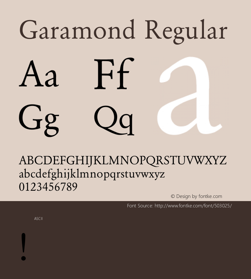 Garamond Regular Converted from E:\WINDOWS\SYSTEM\GARAMOND.TF1 by ALLTYPE图片样张