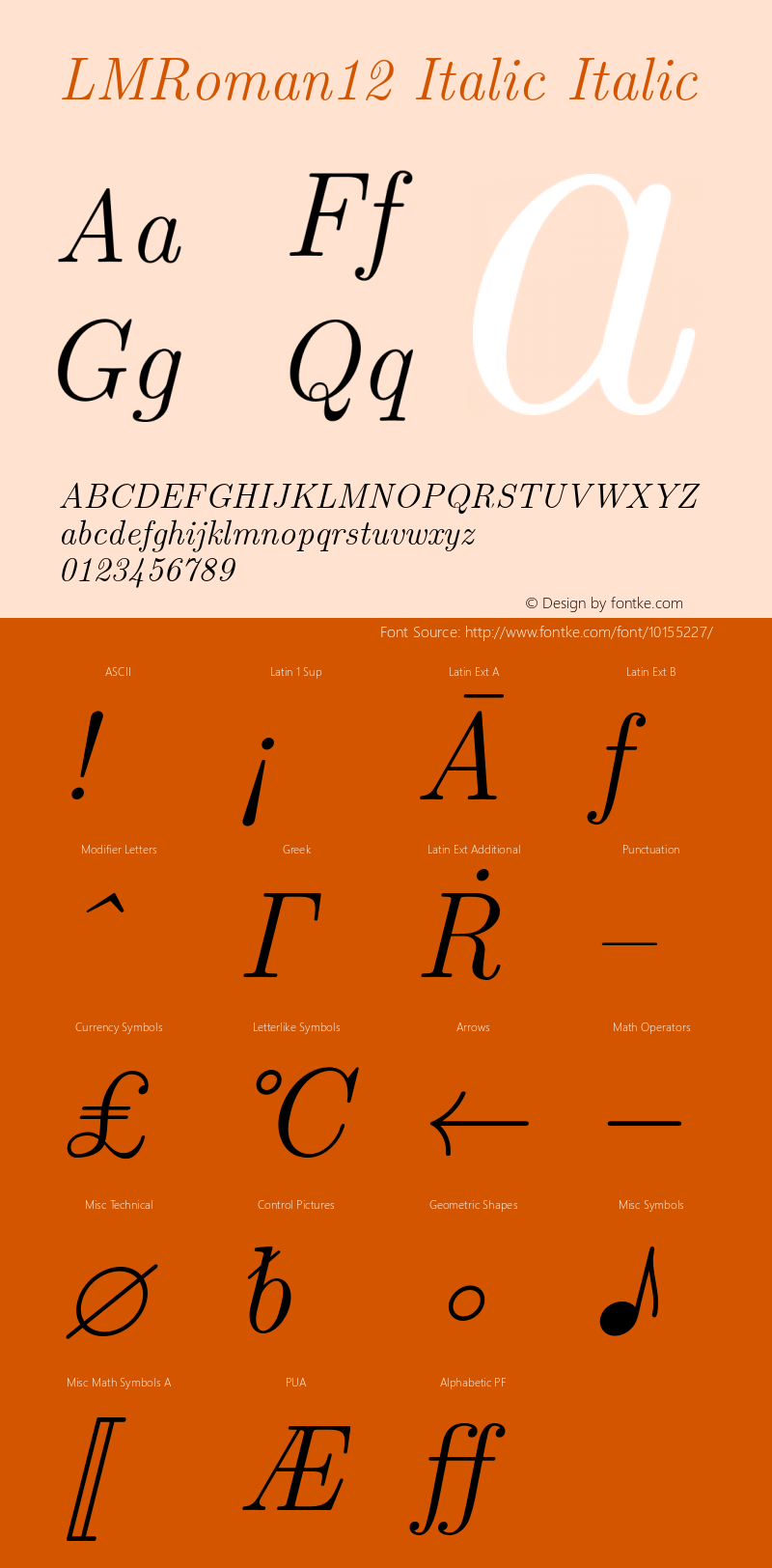 LMRoman12 Italic Italic Version 1.011;PS 0.99.3;Core 1.0.38;makeotf.lib1.6.5960图片样张