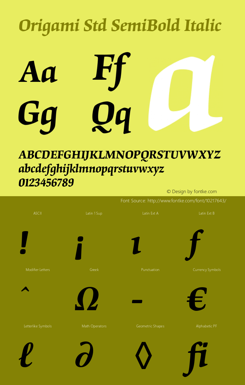 Origami Std SemiBold Italic Version 2.020;PS 002.000;hotconv 1.0.50;makeotf.lib2.0.16970图片样张