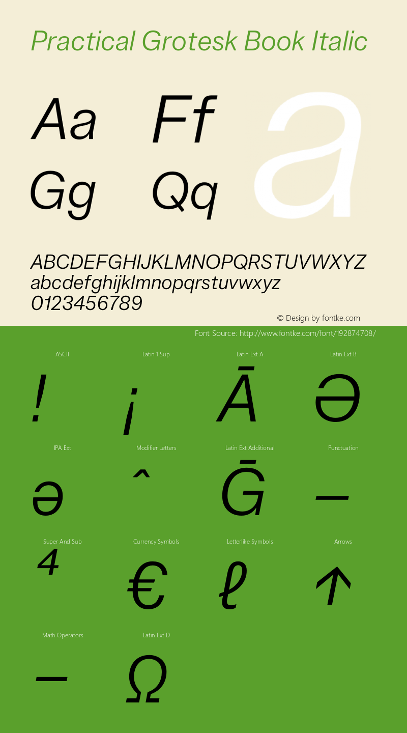 Practical Grotesk Book Italic Version 2.000;FEAKit 1.0图片样张