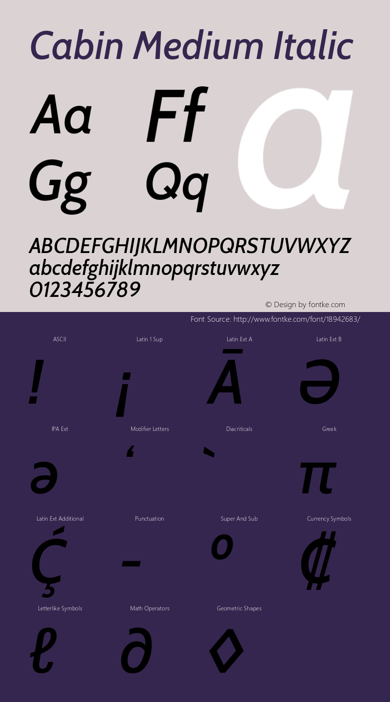 Cabin Medium Italic Version 2.001图片样张