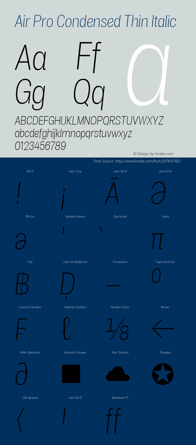 Air Pro Condensed Thin Italic Version 1.000;hotconv 1.0.109;makeotfexe 2.5.65596图片样张