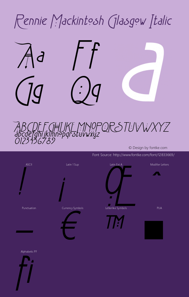 Rennie Mackintosh Glasgow Italic Version 1.01图片样张