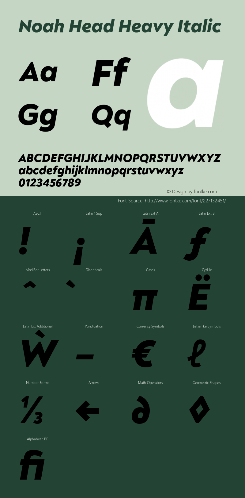 Noah Head Heavy Italic Version 1.000; ttfautohint (v1.8)图片样张