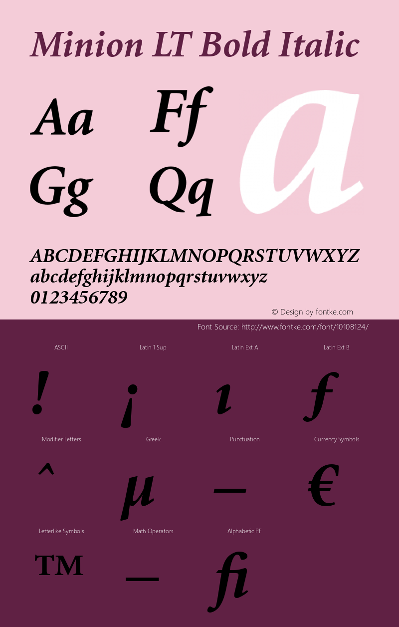 Minion LT Bold Italic Version 6.1; 2002图片样张