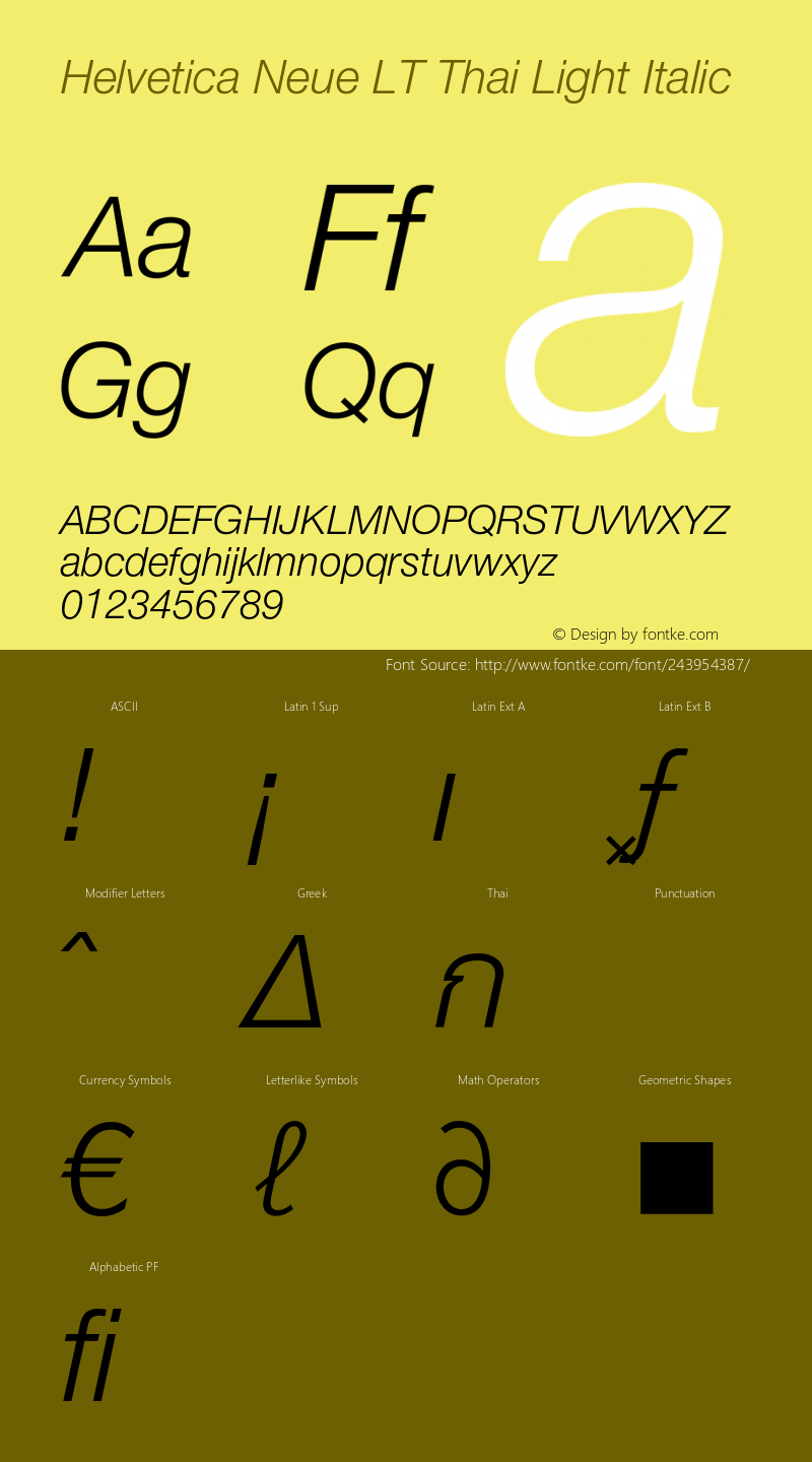 Helvetica Neue LT Thai LightItalic Version 2.000图片样张