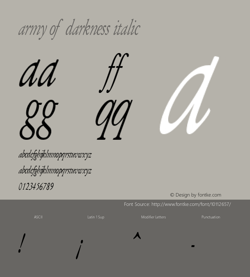 Army of Darkness Italic Macromedia Fontographer 4.1 24/11/02图片样张
