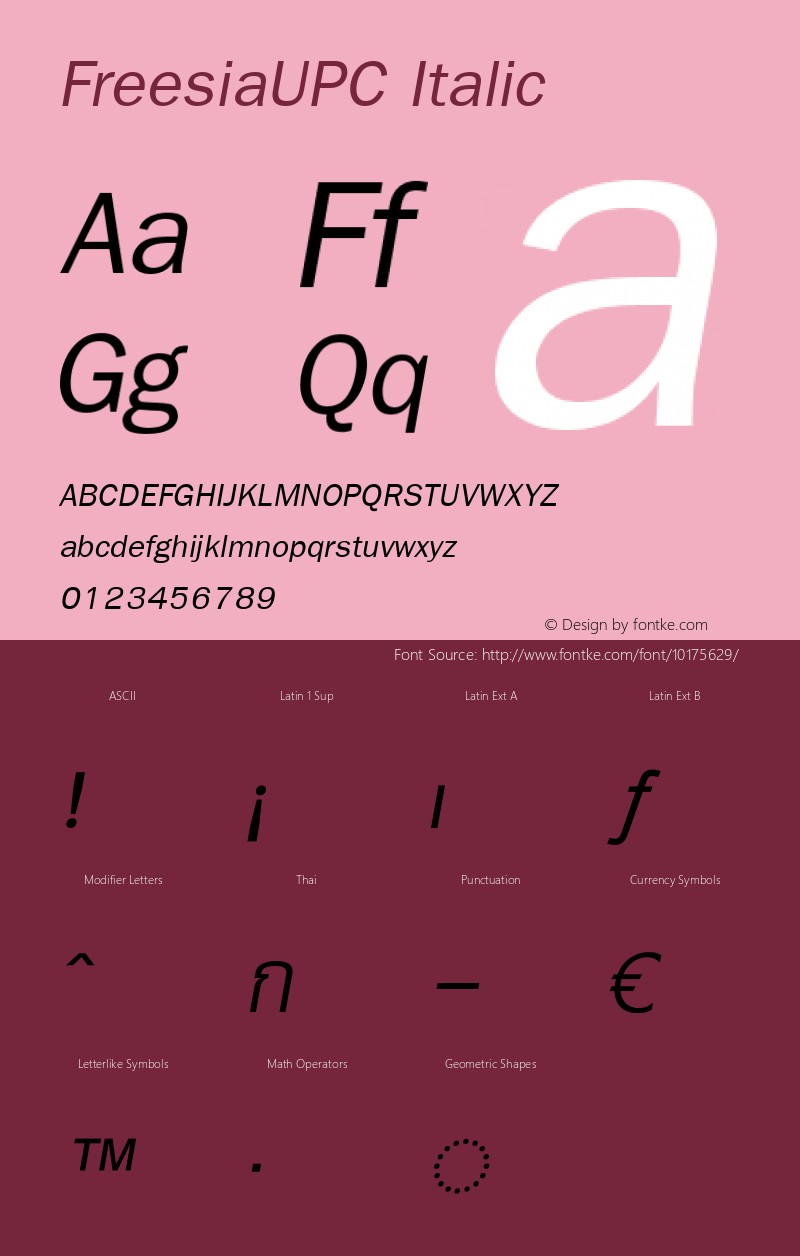 FreesiaUPC Italic Version 5.01图片样张