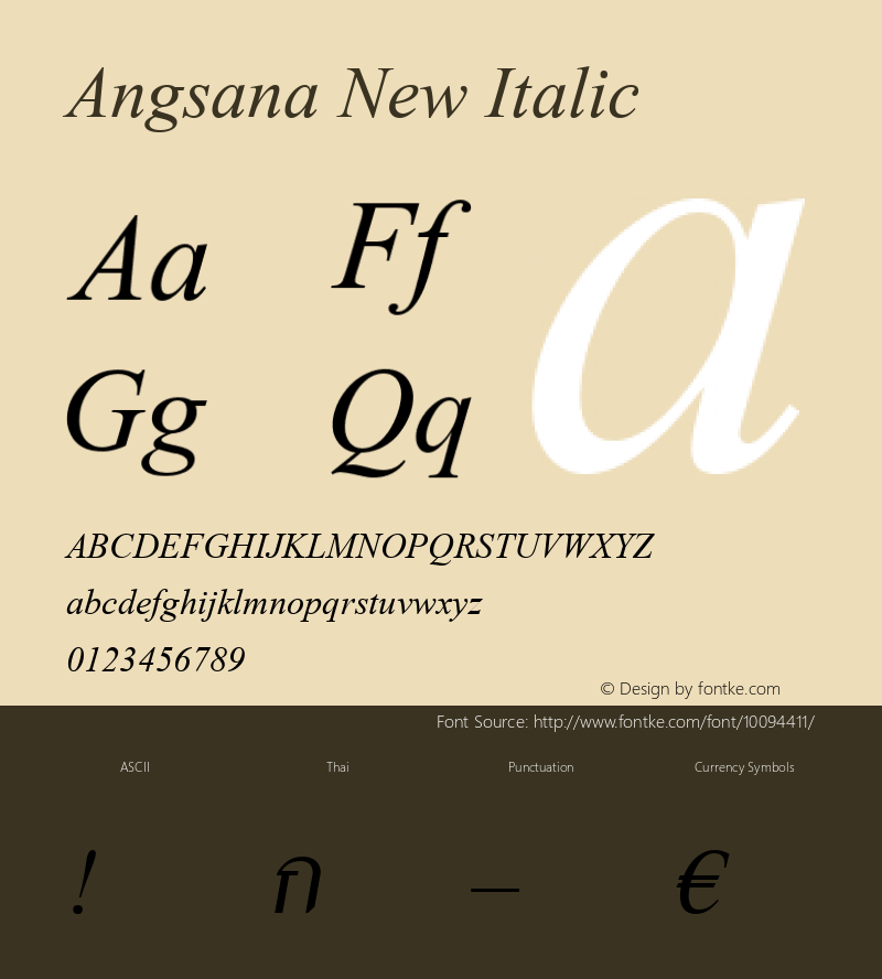 Angsana New Italic Version 2.30图片样张