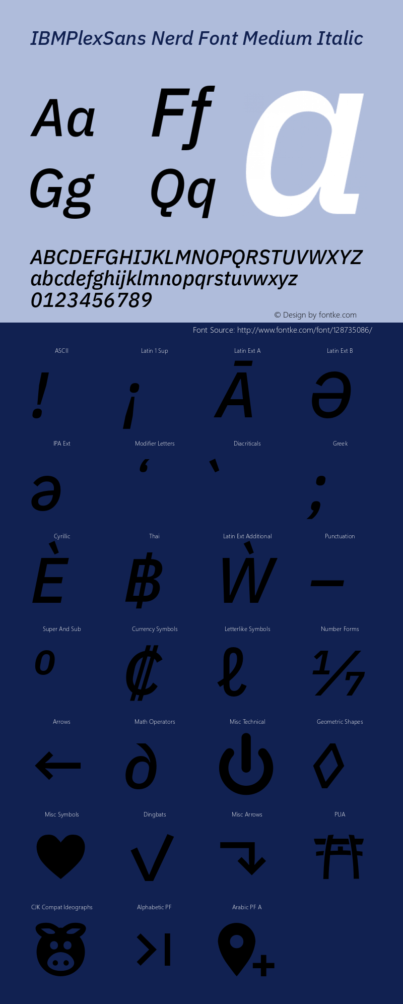 IBM Plex Sans Medium Italic Nerd Font Complete Version 3.2图片样张