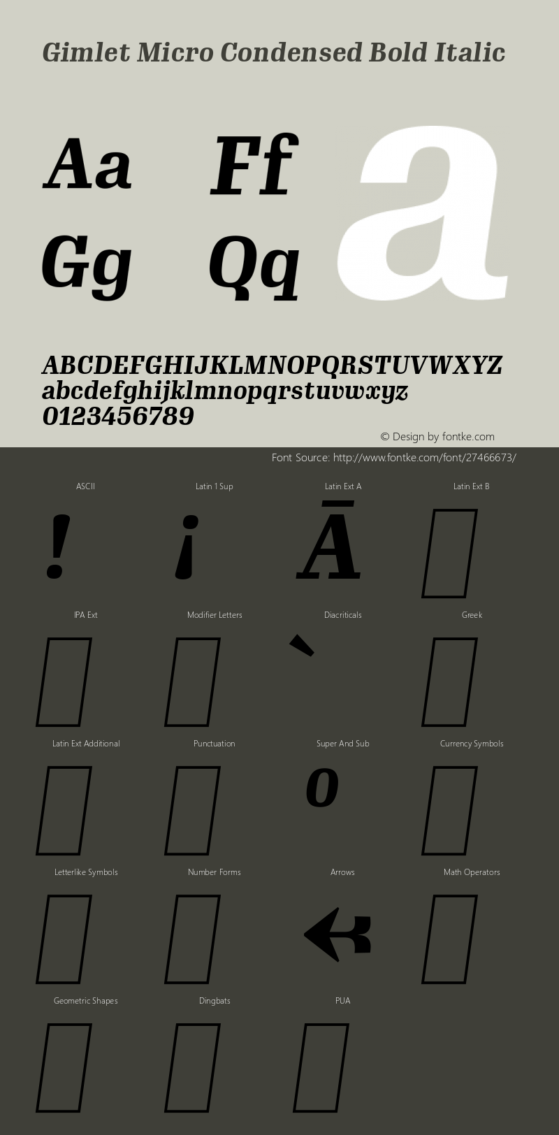 GimletMicroCondensed Bold Italic Version 1.000;PS 1.0;hotconv 1.0.72;makeotf.lib2.5.5900图片样张