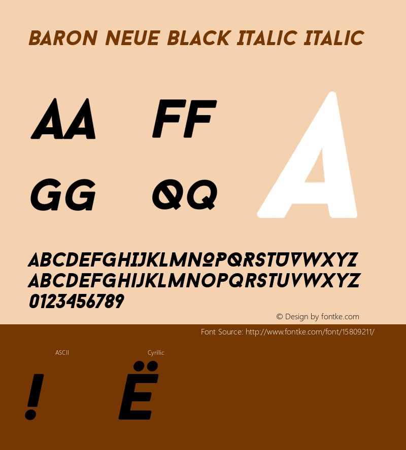 Baron Neue Black Italic Italic Version 1.000;PS 001.000;hotconv 1.0.70;makeotf.lib2.5.58329; ttfautohint (v1.4.1)图片样张