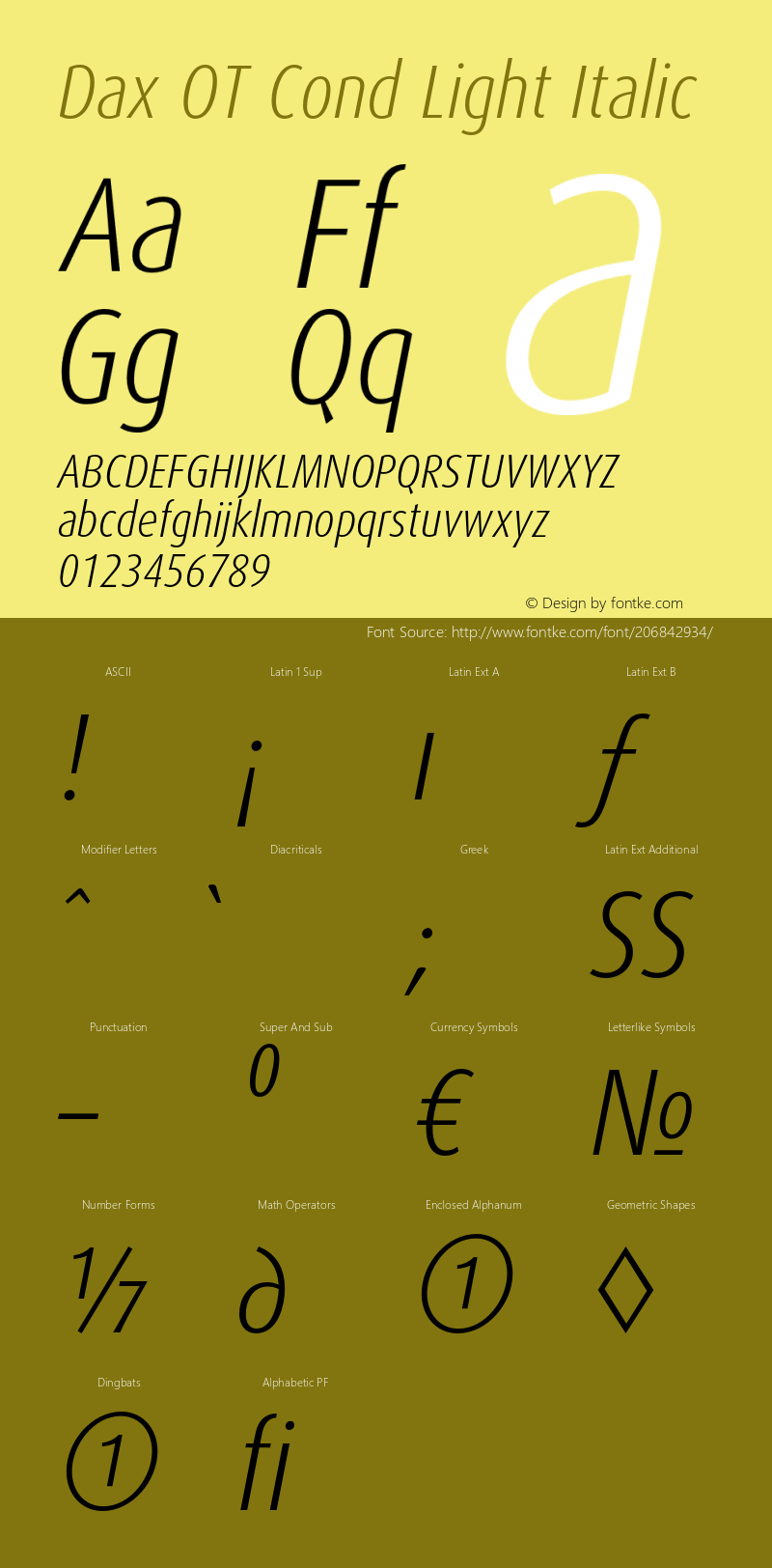 Dax OT Cond Light Italic Version 7.504; 2006; Build 1022图片样张