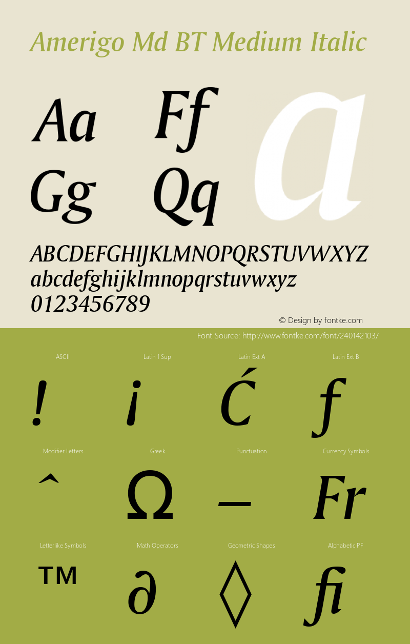 Amerigo Md BT Medium Italic Version 1.01 emb4-OT图片样张