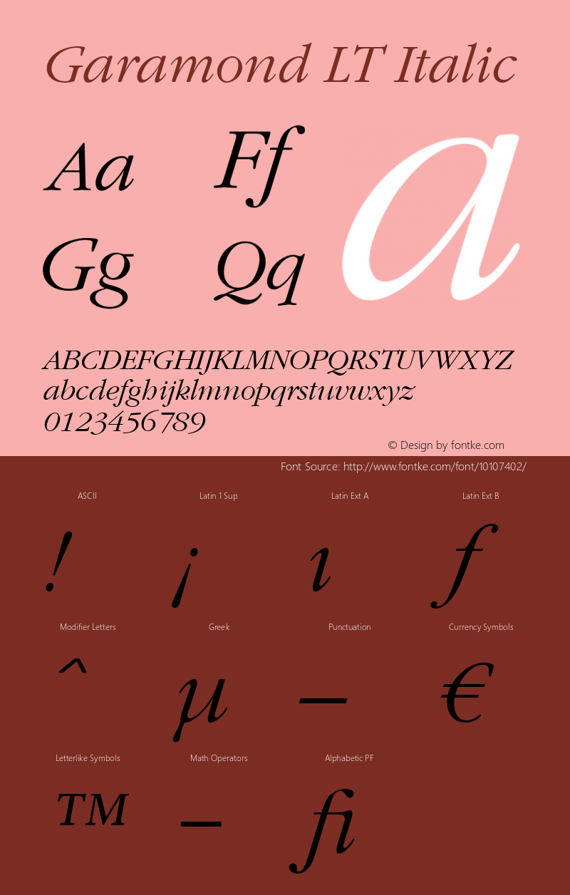 Garamond LT Italic Version 6.1; 2002图片样张